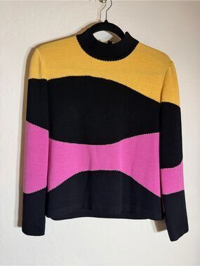 St. John Sport Colorblock Mock Neck Knit Sweater Size S